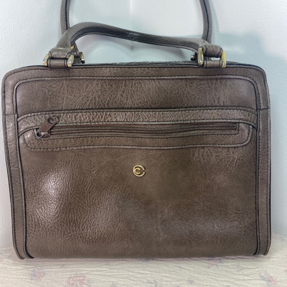 Vintage Cornell brown Faux Leather Handbag Shoulder Purse Structured - Picture 1 of 6